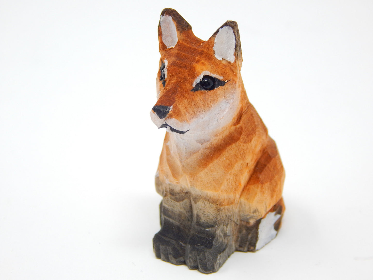 Red Fox Keychain Ring Clip Charm Miniature Wood Mini Figurine Small Animal