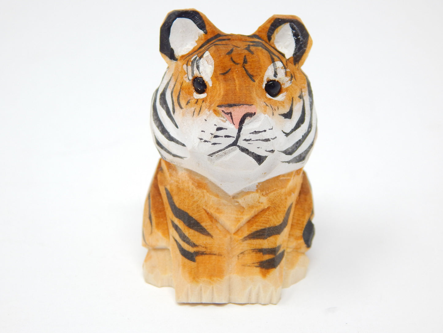 Tiger Keychain Ring Clip Charm Miniature Cat Bengal Striped Wood Mini Figurine Small Animal