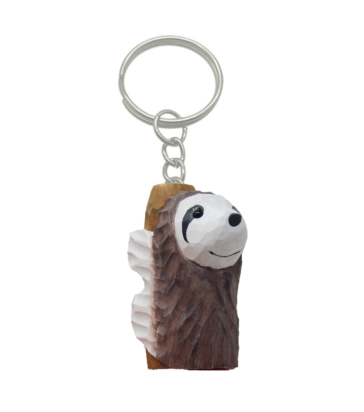 Sloth Keychain Ring Clip Charm Miniature Wood Mini Figurine Small Animal