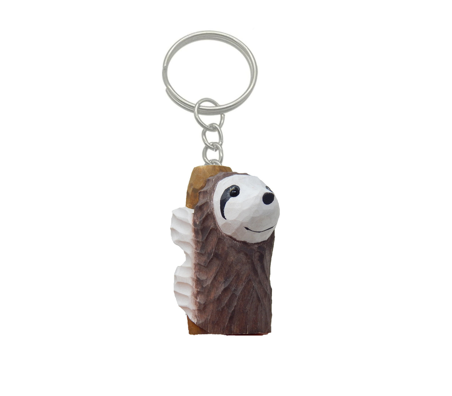 Sloth Keychain Ring Clip Charm Miniature Wood Mini Figurine Small Animal