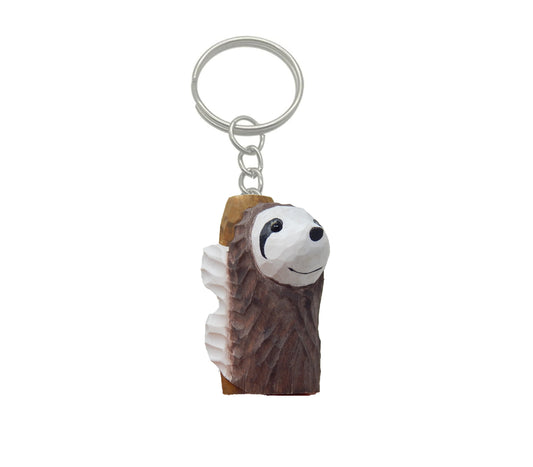 Sloth Keychain Ring Clip Charm Miniature Wood Mini Figurine Small Animal