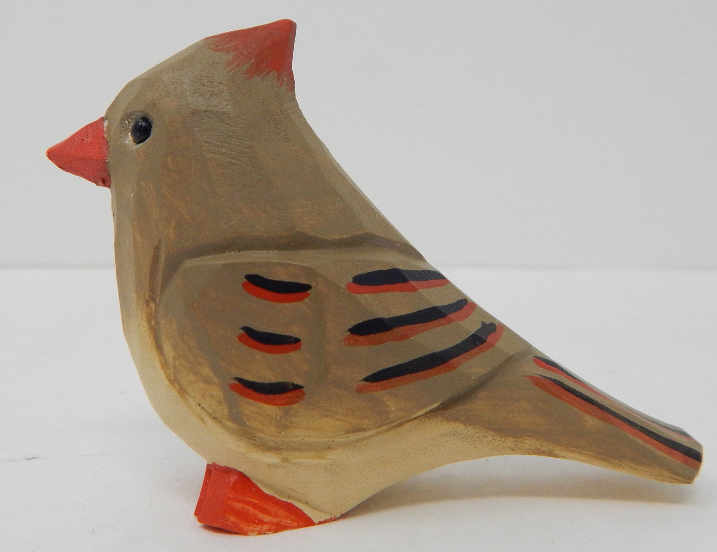 Female Cardinal Wood Ornament Hanging Red Bird Figure Handmade Carved Decoration