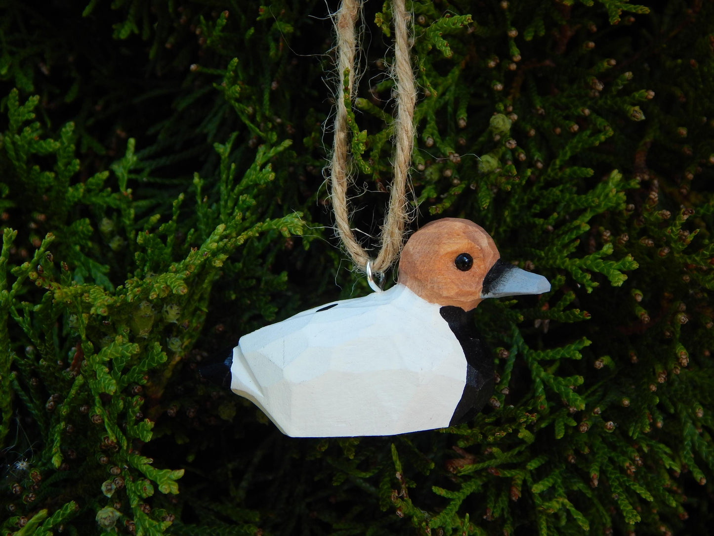 Hand-Carved Wooden Canvasback Duck Ornament – Mini Bird Decor