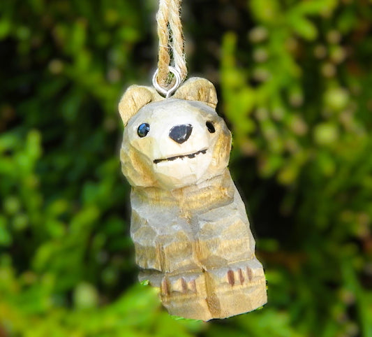 Brown Bear Ornament Handmade Wooden Hanging Decor Rustic Carving Grizzly Cabin Figurine