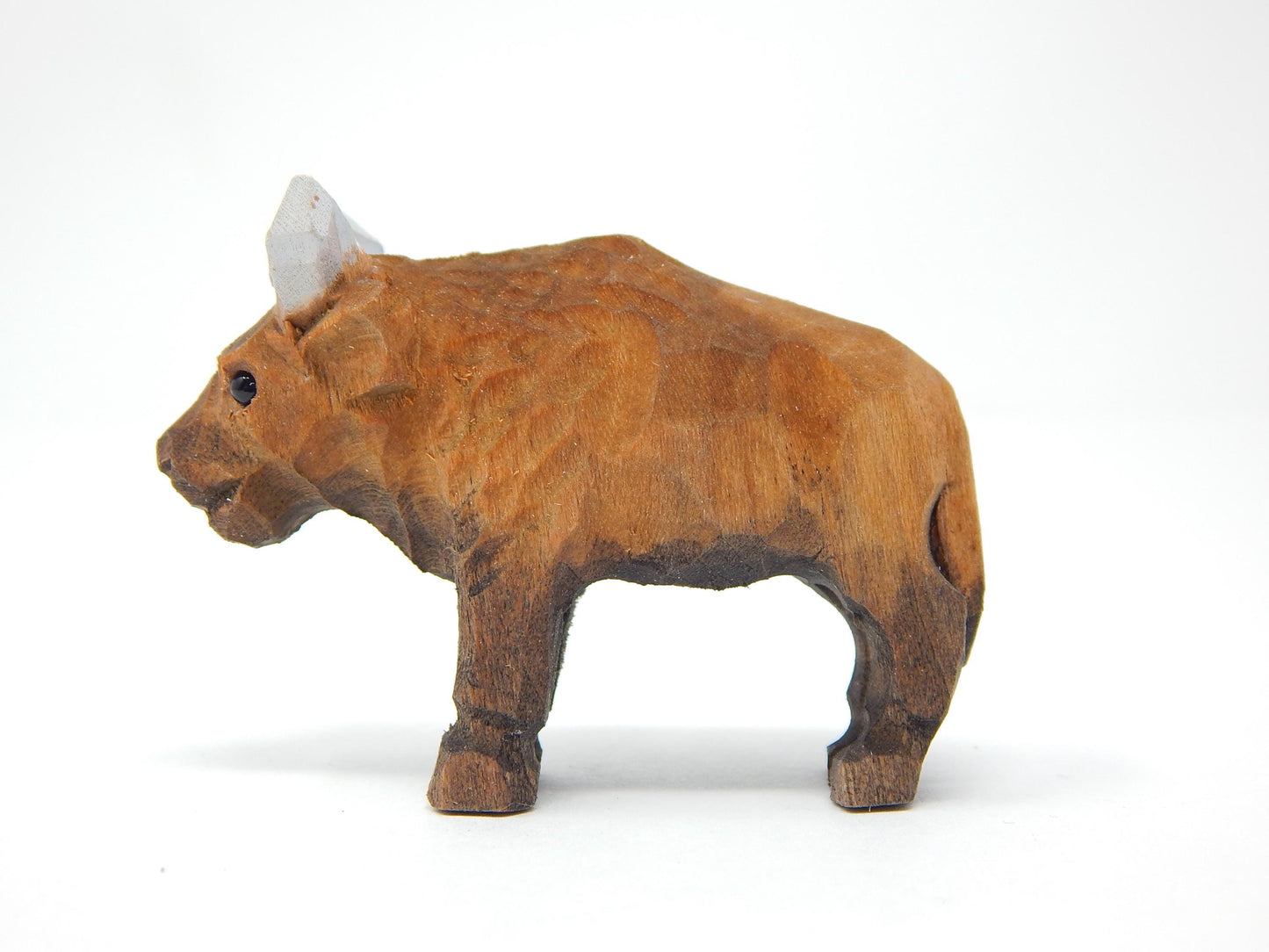 Hand-Carved Wooden Bison Ornament – Miniature Buffalo Holiday Decor