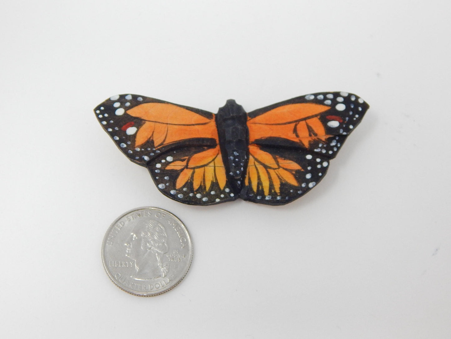 Hand-Carved Wooden Monarch Butterfly Ornament – Rustic Hanging Decor