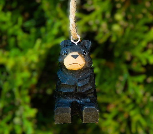 Black Bear Wooden Ornament | Hand Carved Woodland Gift Decor