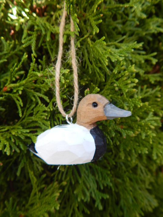Hand-Carved Wooden Canvasback Duck Ornament – Mini Bird Decor