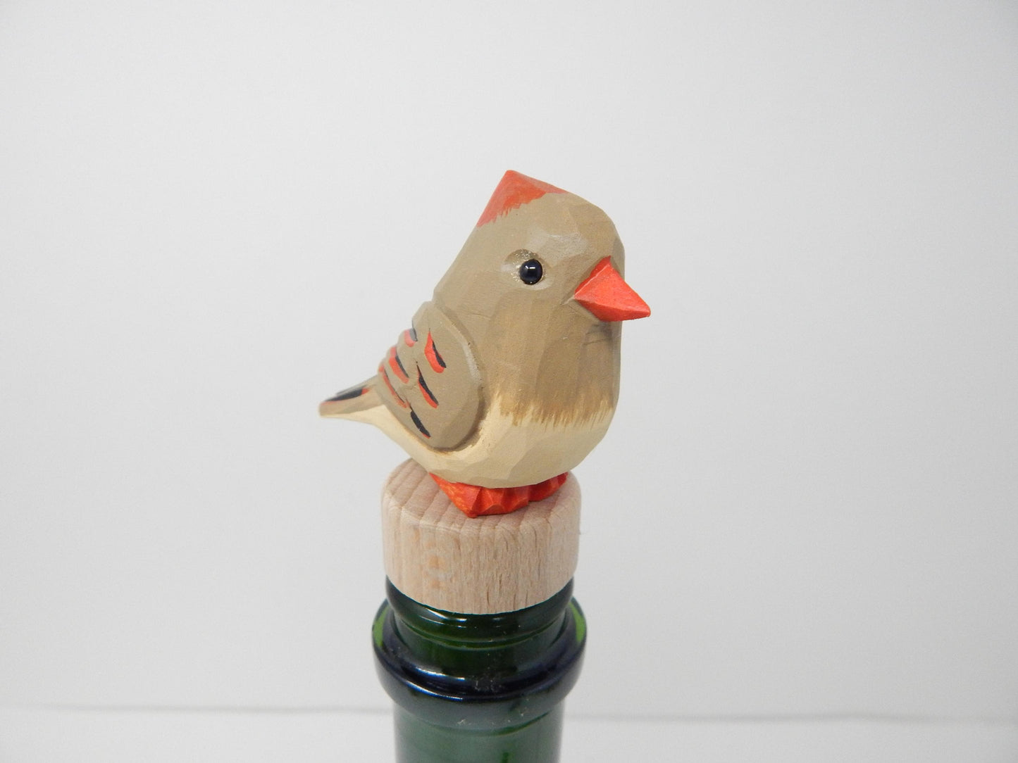 Handmade Female Cardinal Bird Wine Stopper – Rustic Reusable Bottle Plug