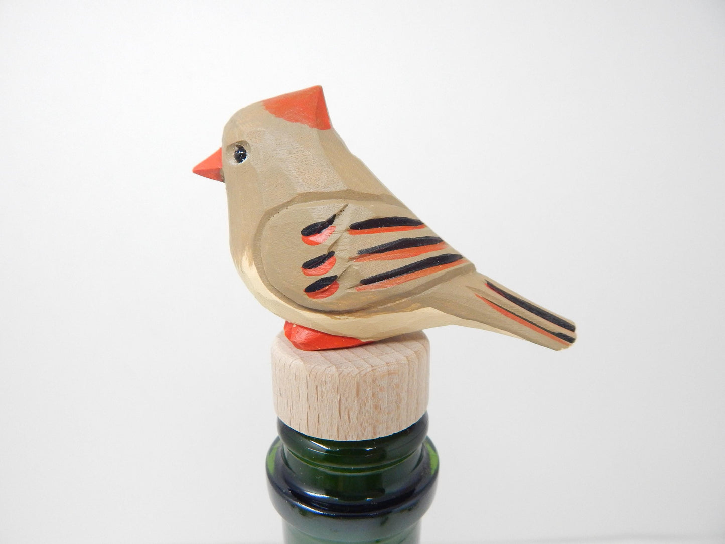 Handmade Female Cardinal Bird Wine Stopper – Rustic Reusable Bottle Plug
